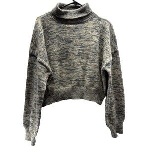 SAGE The Label Shelby Sweater Womens Medium Cropped Turtleneck Beige Blue Marble